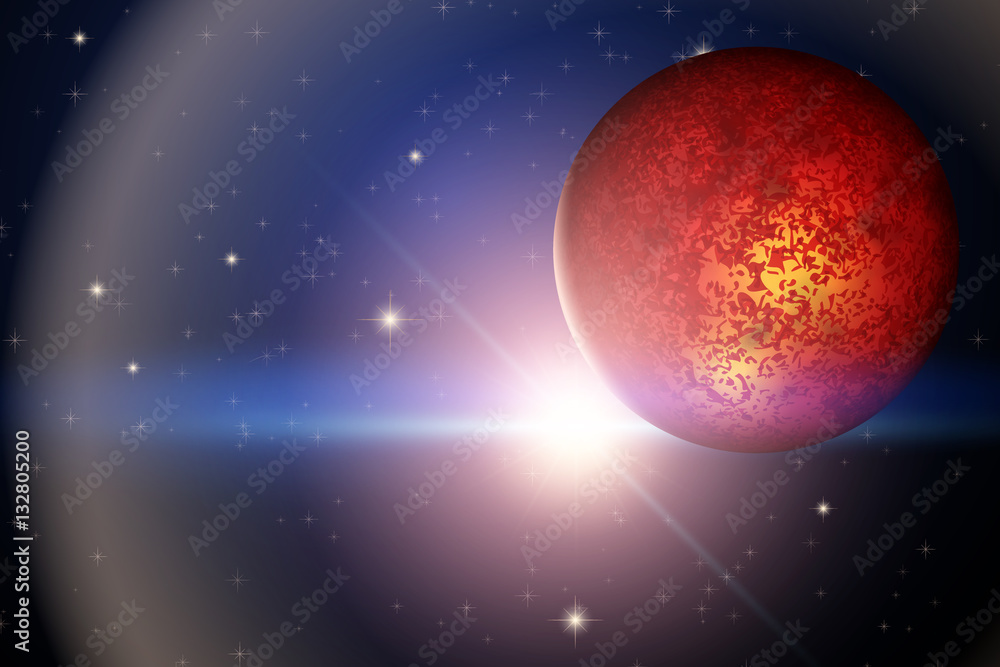 Canvas Prints the planet mars and bright star in space. abstract scientific background. editable vector illustrati