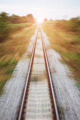 blurred of the railway close up at sunset