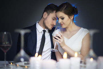 Close up of dating couple at dinner