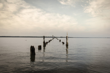 Fototapeta na wymiar old pier posts in water 