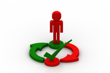 3d man and check mark on the arrow