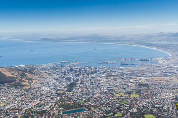 View of Table Bay and city of Cape Town from top of Table Mountain