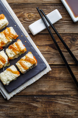 Delicious fresh rolls closeup