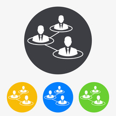 Icono plano conexion grupo en circulo varios colores