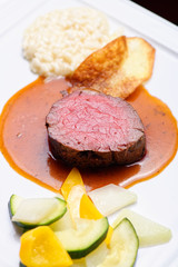 Fine dining Venison meat steak with vegetable