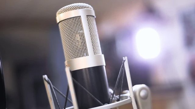 Studio microphone close-up. Recording studio. Music equipment. Music.