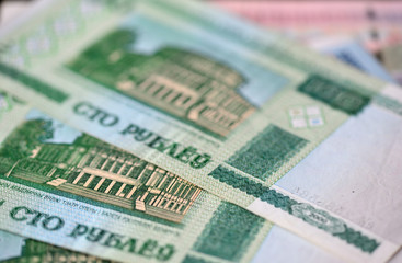 Belarusian banknotes in a hundred rubles close up