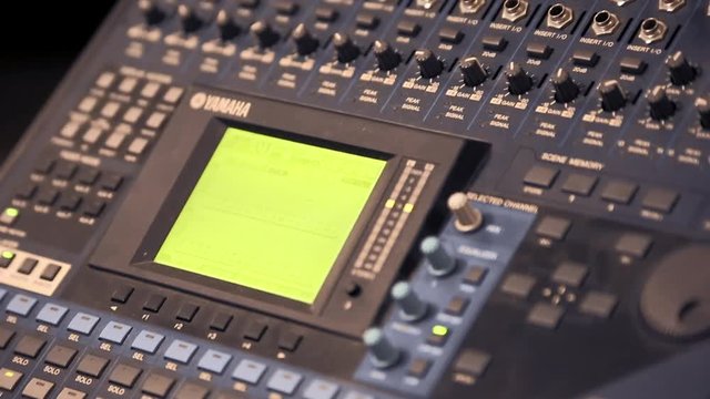 Music mixer cloese-up. Recording Studio. Music.