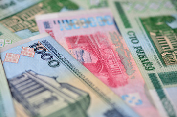 Obraz na płótnie Canvas Background of the Belarusian banknotes close up