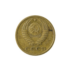 two russian kopeyka coin (1970) isolated on white background