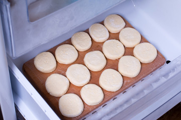 syrniki (Cottage cheese pancakes) in the refrigerator freezer