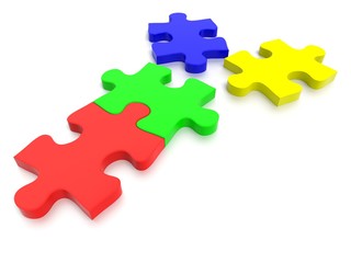 3D rendered Jigsaw Puzzle concept, depicting teamwork and connection