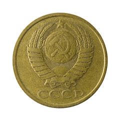 five russian kopeyka coin (1986) isolated on white background
