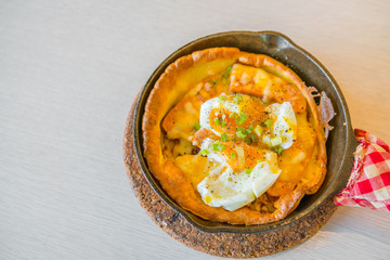 Hot Pizza with egg for breakfast .
