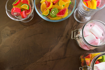 Fruit jelly and marshmallow. Delicious and beautiful dessert.