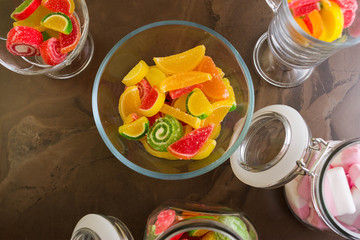 Fruit jelly and marshmallow. Delicious and beautiful dessert.