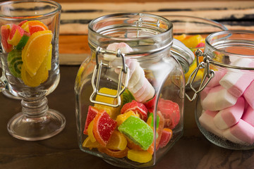 Fruit jelly and marshmallow. Delicious and beautiful dessert.