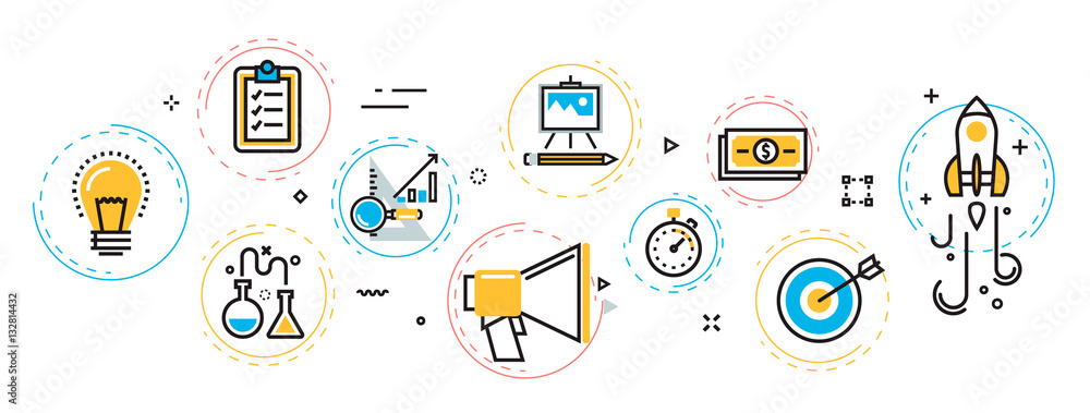 Poster flat line design illustration concept of scheme and plan business project startup process banner for