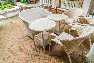 Tables and Chair in outdoor cafe restaurant .