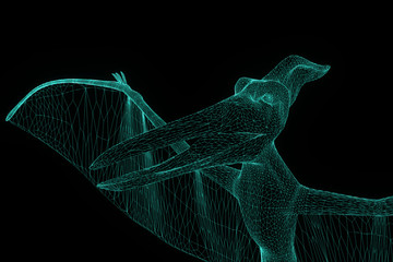 Dinosaur Pteranodon in Hologram Wireframe Style. Nice 3D Rendering   © bombastic80