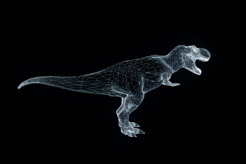 Dinosaur TRex in Hologram Wireframe Style. Nice 3D Rendering

