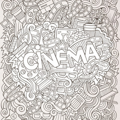 Cartoon cute doodles hand drawn Cinema inscription