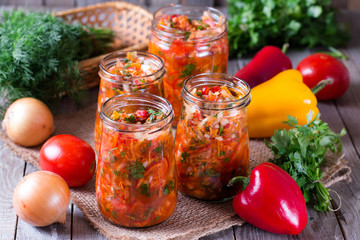Homemade healthy vegetable preserves in glass jar