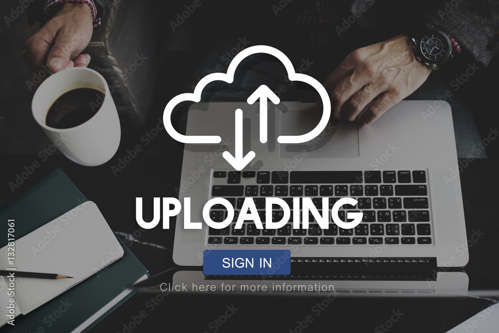 Poster uploading upload data download information concept