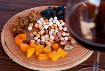 nuts and dried fruit to wine