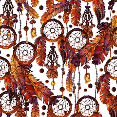 Fototapeta premium Colorful feathers pattern over white background