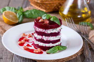 Dessert with a cherry and oat flakes in a glass