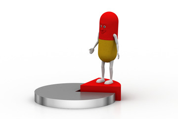 3d pill with hand on pie chart