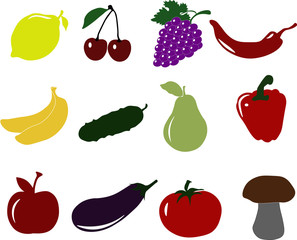 Vegetables fruits icon set, vector illustration