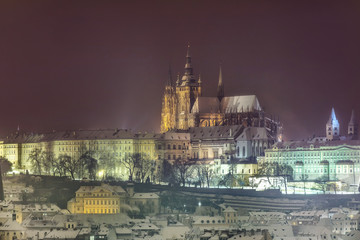 Winter Prague, the Castle and St. Vitus Cathedral. Czech Republic