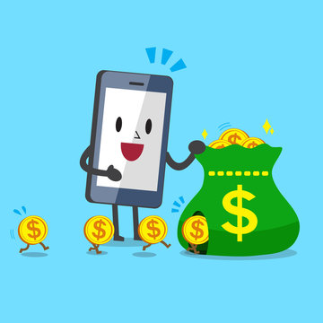 Business concept cartoon smartphone earning money