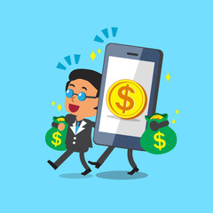 Cartoon smartphone help business boss to earn money