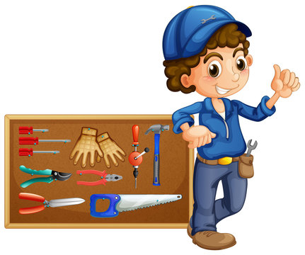 Mechanic with many tools
