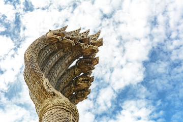 head of king naga landmark at nakhon phanom thailand