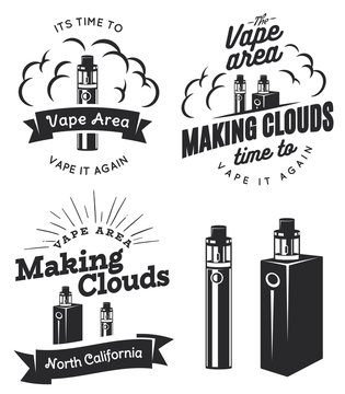 Set of vape, e-cigarette logo, emblems, and badges