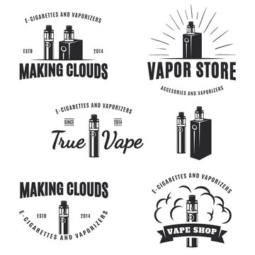 Set of vape, e-cigarette logo, emblems, and badges
