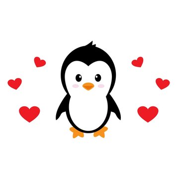 cartoon cute penguin with hearts