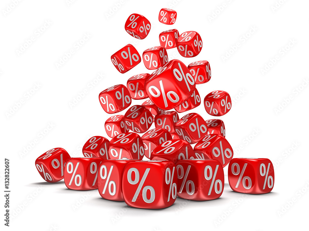 Poster dices with percent sign. image with clipping path