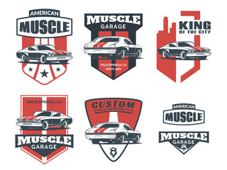 Classic muscle car logo, emblems and icons. - obrazy, fototapety, plakaty