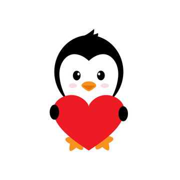 cartoon cute penguin with heart