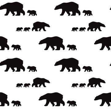 Cute seamless pattern with winter polar bear. Mother and her child. Cute children pattern. Perfect for background paper or textiles.