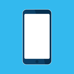 Mobile, smart phone icon. Template blank white skreen, mock up. Device isolated on blue. Vector cartoon flat illustration for web site, app, UI