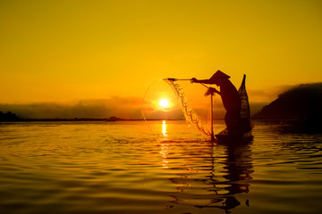 The fishing boats on the Mekong River Thailand