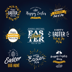 Easter labels. Vintage Happy easter stickers. Easter hand drawn lettering. Vector graphics set.