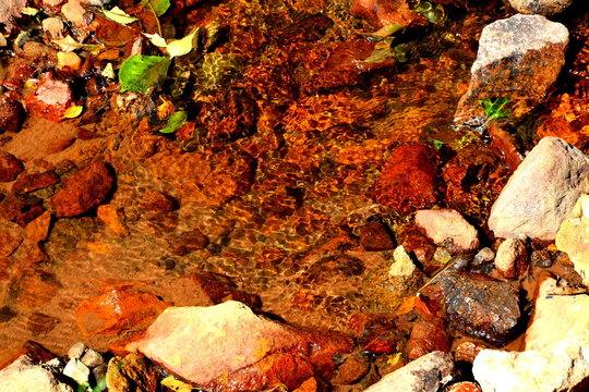 River in the village  Rosia Montana, Transylvania. The rich mineral resources of the area have been exploited since Roman times or before.