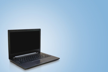 laptop and blue background.